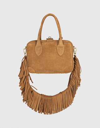 Veloursleder-Tasche Vita mit abnehmbarem Fransen-Schulterriemen