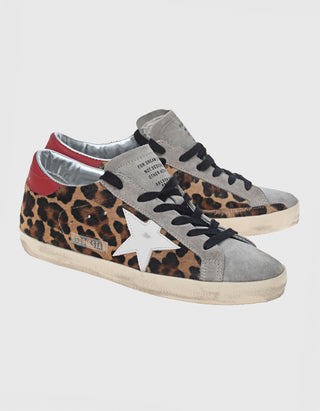 Veloursleder-Sneaker Superstar Leopard mit Ponyfell-Details