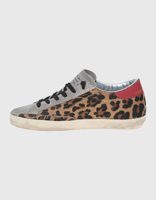 Veloursleder-Sneaker Superstar Leopard mit Ponyfell-Details