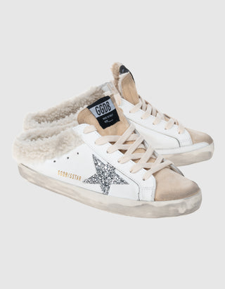 Leder-Shearling-Sneaker Superstar Sabot