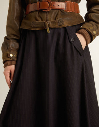 Ausgestellter Midi Woll-Rock Journey Circle mit Nadelstreifen