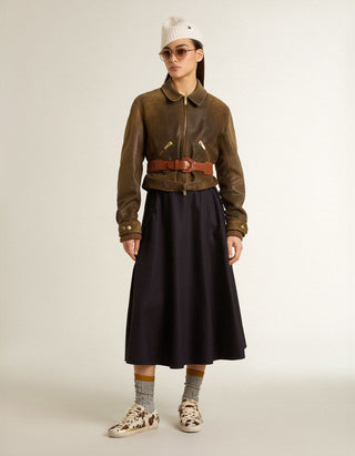 Ausgestellter Midi Woll-Rock Journey Circle mit Nadelstreifen