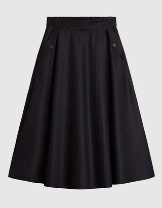 Ausgestellter Midi Woll-Rock Journey Circle mit Nadelstreifen