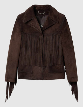 Velourslederjacke mit Fransen