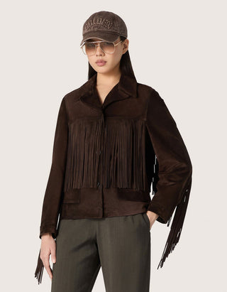 Velourslederjacke mit Fransen