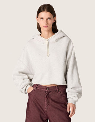 Cropped Oversize Hoodie mit Strass-Verzierung