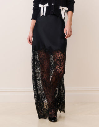 Midi-Satinrock Ilene mit Spitze