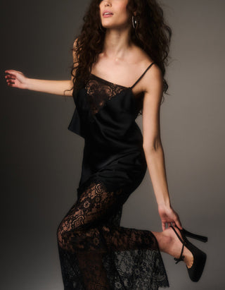 Midi-Satinrock Ilene mit Spitze