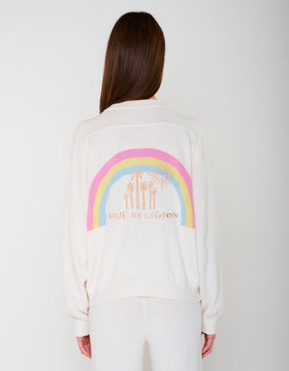 Bestickter Raglan-Pullover Rainbow Crew mit Kaschmir- und Seidenanteil