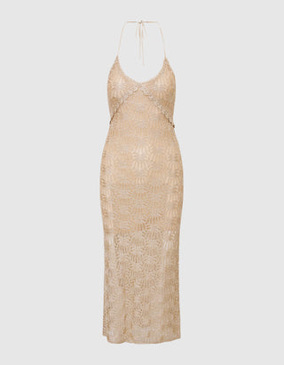 Neckholder-Häkel-Kleid Vreya mit Effektgarn