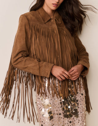 Veloursleder-Jacke Maelis mit Fransen