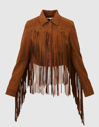 Veloursleder-Jacke Maelis mit Fransen