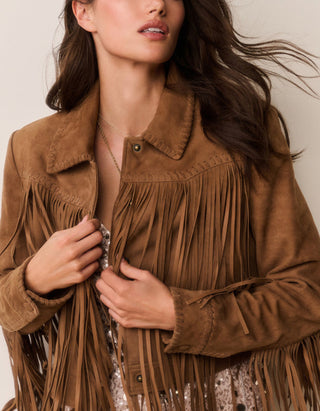 Veloursleder-Jacke Maelis mit Fransen