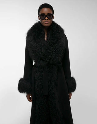Woll-Mantel Lola Mongolian mit Shearling-Besatz