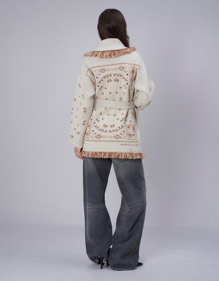 Kaschmir-Cardigan Bandana Jacquard mit Bindegürtel