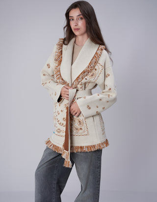 Kaschmir-Cardigan Bandana Jacquard mit Bindegürtel