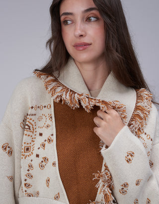 Kaschmir-Cardigan Bandana Jacquard mit Bindegürtel