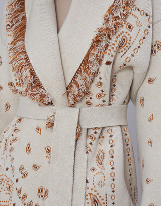 Kaschmir-Cardigan Bandana Jacquard mit Bindegürtel