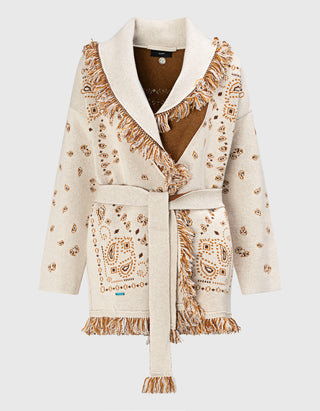 Kaschmir-Cardigan Bandana Jacquard mit Bindegürtel