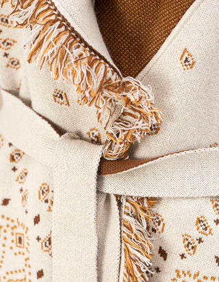 Kaschmir-Cardigan Bandana Jacquard mit Bindegürtel