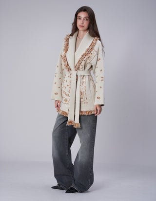 Kaschmir-Cardigan Bandana Jacquard mit Bindegürtel