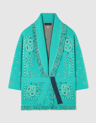 Kaschmir-Leinen Cardigan Bandana Jacquard mit Bindegürtel