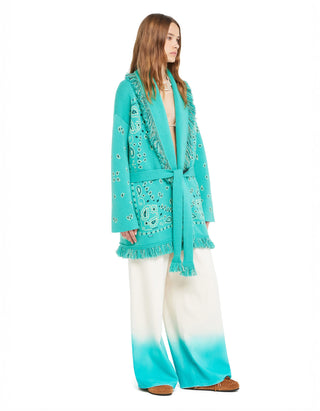 Kaschmir-Leinen Cardigan Bandana Jacquard mit Bindegürtel