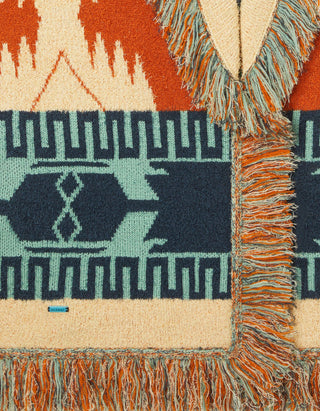 Gemusterter Cardigan Golden Dusk mit Leder-Fransen