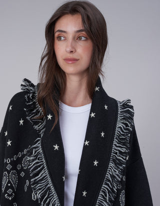 Gemusterter Cardigan Long Bandana mit Bindegürtel