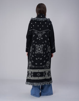 Gemusterter Cardigan Long Bandana mit Bindegürtel