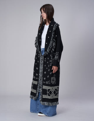 Gemusterter Cardigan Long Bandana mit Bindegürtel