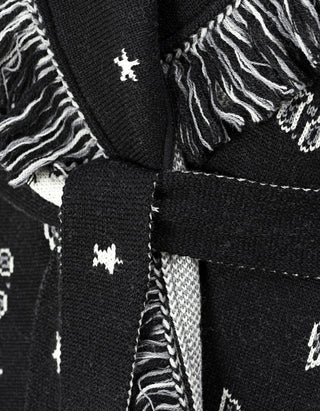 Gemusterter Cardigan Long Bandana mit Bindegürtel