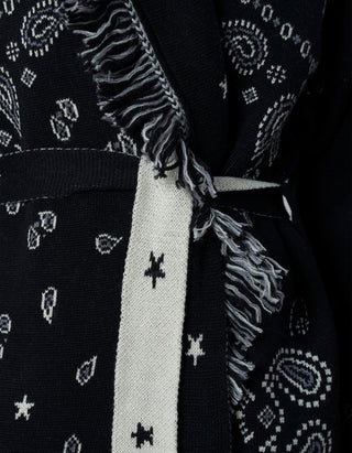 Gemusterter Cardigan Long Bandana mit Bindegürtel