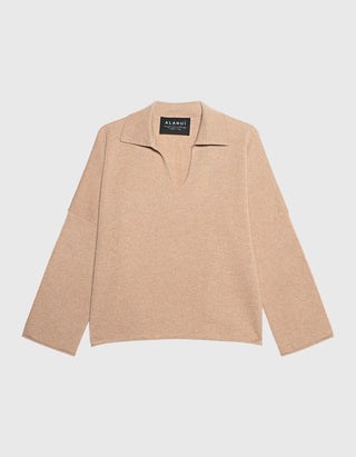 Oversize Kaschmir-Mix Polo Longsleeve