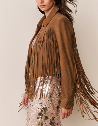 Veloursleder-Jacke Maelis mit Fransen