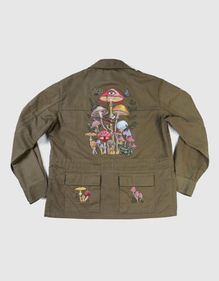 Bestickte Military-Jacke Mushroom im Vintage-Stil