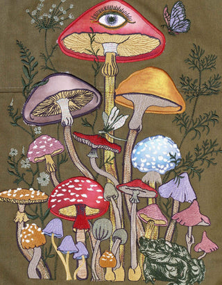 Bestickte Military-Jacke Mushroom im Vintage-Stil