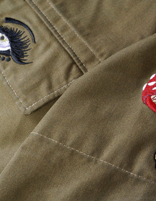 Bestickte Military-Jacke Mushroom im Vintage-Stil