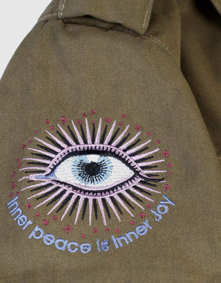 Bestickte Military-Jacke Mushroom im Vintage-Stil