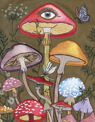 Bestickte Military-Jacke Mushroom im Vintage-Stil