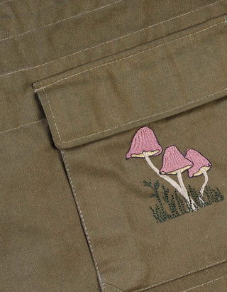 Bestickte Military-Jacke Mushroom im Vintage-Stil