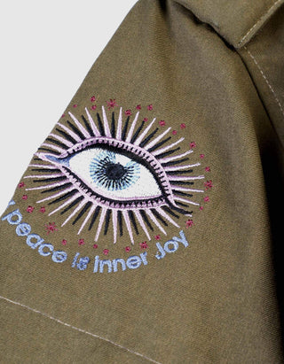 Bestickte Military-Jacke Mushroom im Vintage-Stil