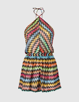 Neckholder-Overall mit Pixel-Effekt-Zickzack-Muster