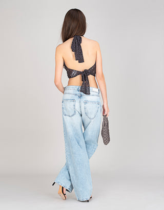 Lamé-Viskose Neckholder Top