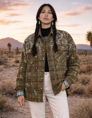 Oversize Flannel-Hemdjacke Flanella mit Stickereien