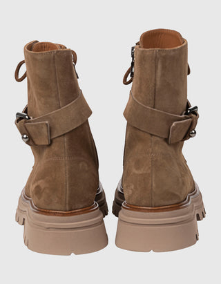 Veloursleder-Stiefel Crosta mit Schnürung und Schnalle