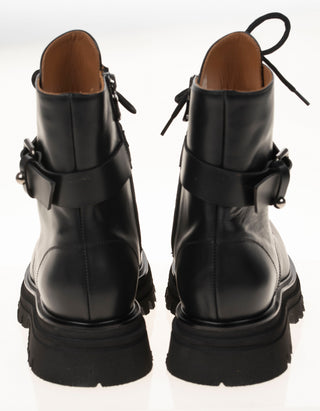 Leder-Stiefel Vitello mit Schnürung und Schnalle