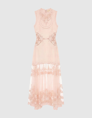 Seiden-Maxi-Kleid mit Spitzen-Details