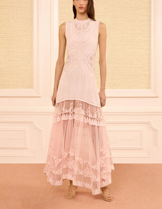 Seiden-Maxi-Kleid mit Spitzen-Details