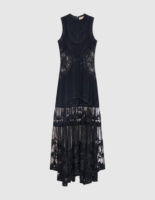 Seiden-Maxi-Kleid mit Spitzen-Details